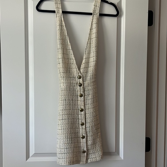 Zara Dresses & Skirts - Zara Cream Tweed Dress with Gold Buttons